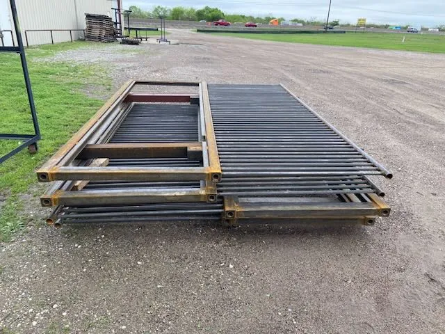 Raw metal livestock panels and fencing outdoors before treatment